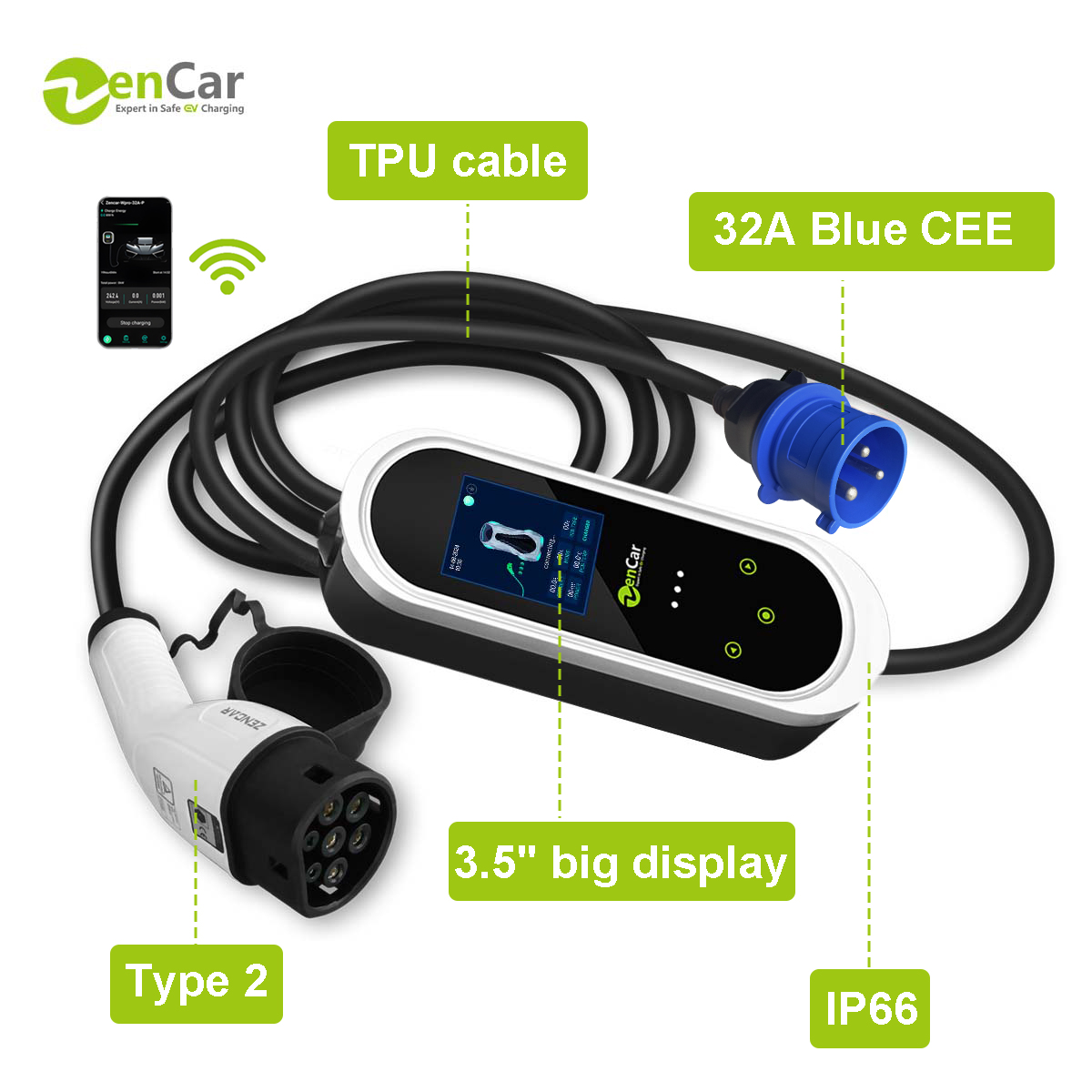 Cargadores Eléctricos para Autos EV Portable 7kW Tipo 2 IP66 - Imagen 3
